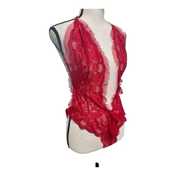 Adore Me Red Lace Ruffle Teddy Bodysuit Lingerie XL - Picture 2 of 6